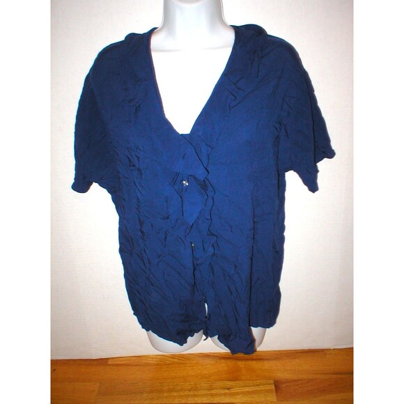 New Womens Express Top S Dark Navy Blue Small Nice Work School Blouse SS Viscose - Picture 1 of 9